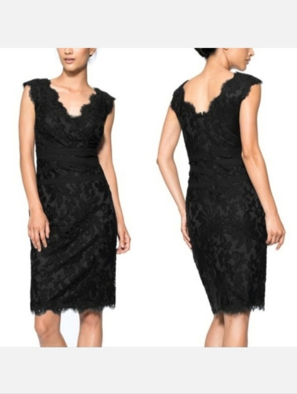 Tadashi Shoji Black Emroidered Lace V-neck Dress 2